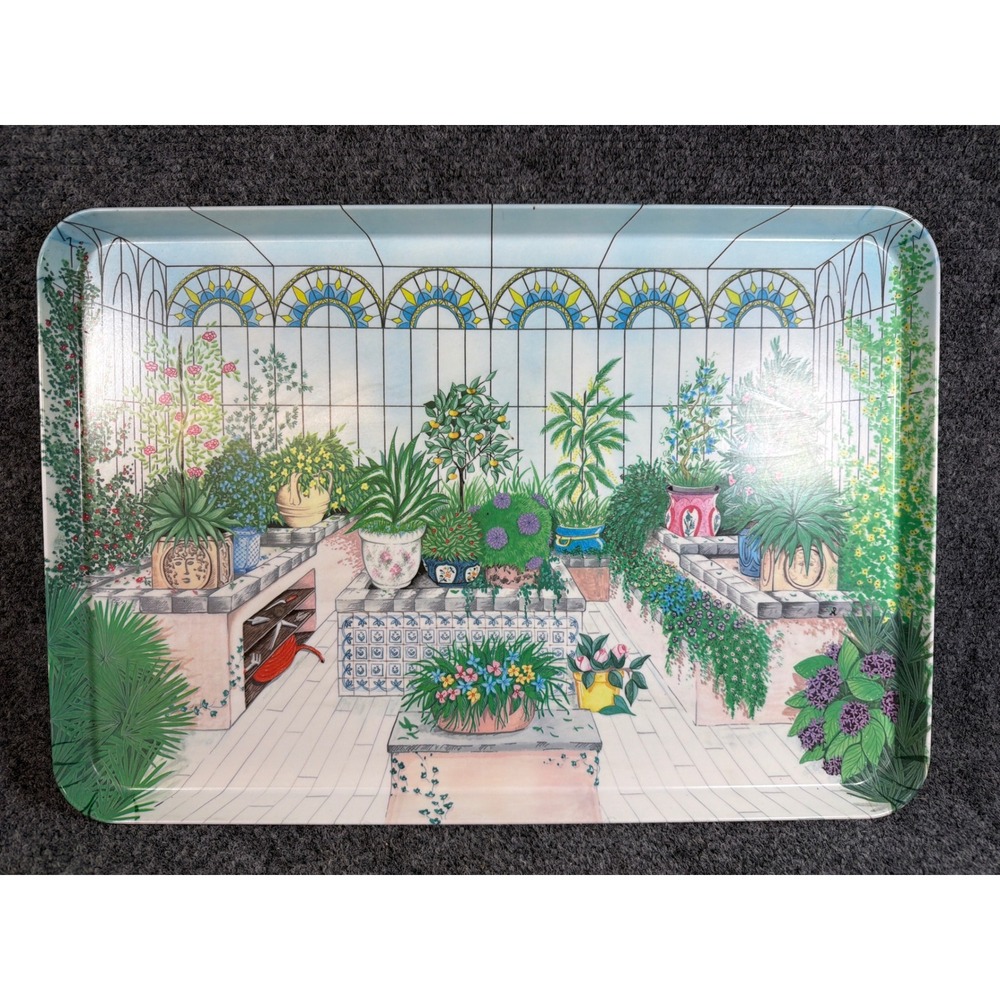 Vintage R2S Melplus Monza Melamine Serving Tray Greenhouse Botanical Italy 18in
